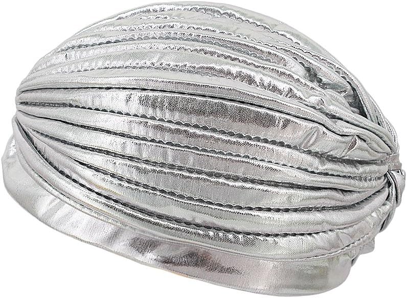 Surkat Store Unisex Metallic Arab India Pleated Turban Headwrap Swami Hat Costume Hat Chemo Cap - Image 4